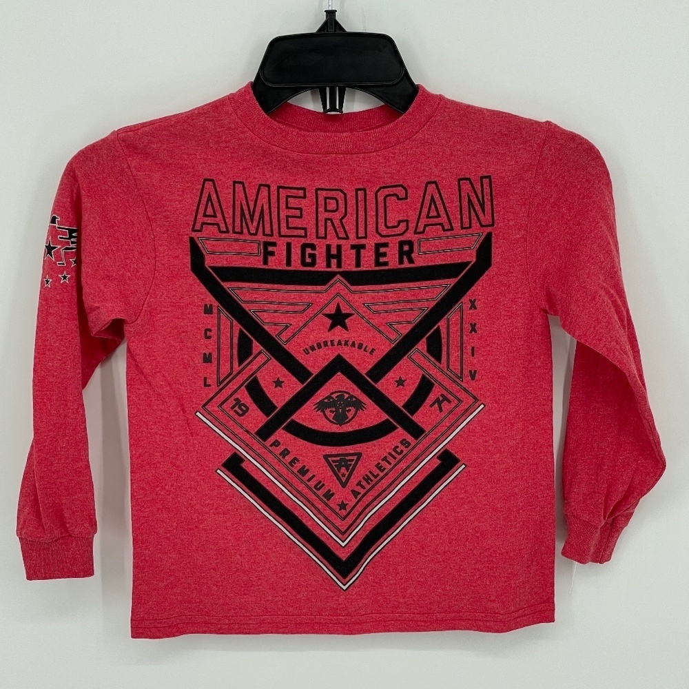 AMERICAN FIGHTER Red Long Sleeve Cotton T-Shirt